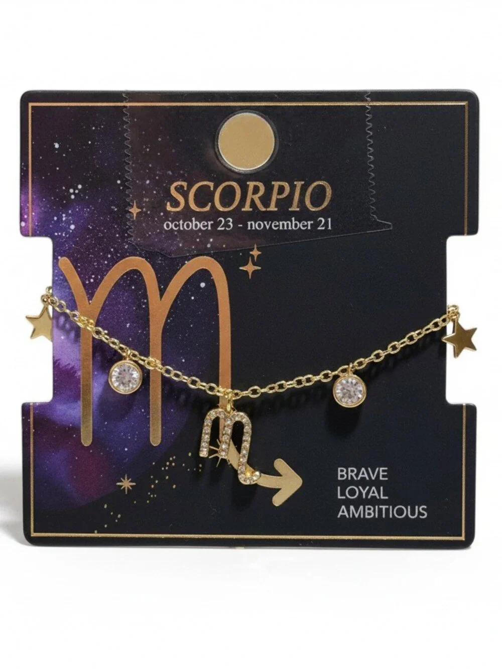 Scorpio Zodiac Rhinestone Pendant Necklace‎ Gold Tone Adjustable Celestial Star